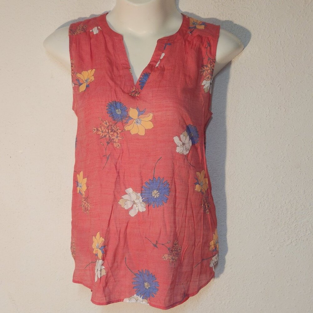 Fred David **long Blouse, Rayon/Poly, sleeveless Dark pink w/ floral design. XXL
